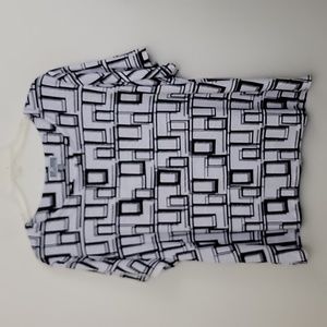 JM Collection White & Black Geometric Short Sleeve Top 1X